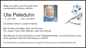 Anzeige von Ute Peleduhn von Kölner Stadt-Anzeiger / Kölnische Rundschau / Express