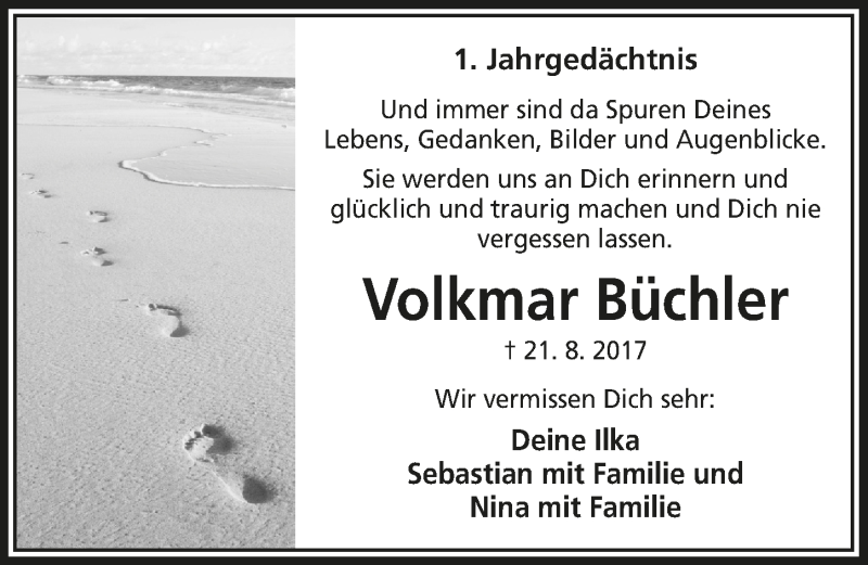  Traueranzeige für Volkmar Büchler vom 22.08.2018 aus  Anzeigen Echo 