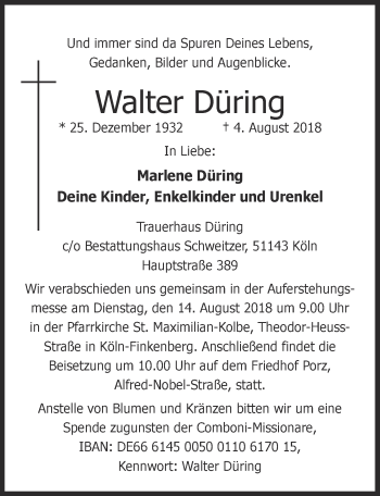 Anzeige von Walter Düring von  Kölner Wochenspiegel 