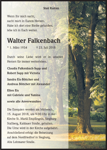 Anzeige von Walter Falkenbach von Kölner Stadt-Anzeiger / Kölnische Rundschau / Express
