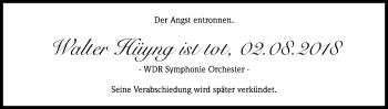 Anzeige von Walter Hüyng von Kölner Stadt-Anzeiger / Kölnische Rundschau / Express