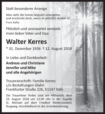 Anzeige von Walter Kerres von  Kölner Wochenspiegel 