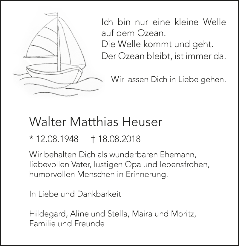  Traueranzeige für Walter Matthias Heuser vom 22.08.2018 aus  Lokalanzeiger 