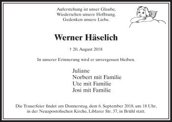 Anzeige von Werner Häselich von  Schlossbote/Werbekurier 