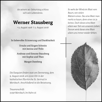 Anzeige von Werner Stausberg von  Lokalanzeiger 