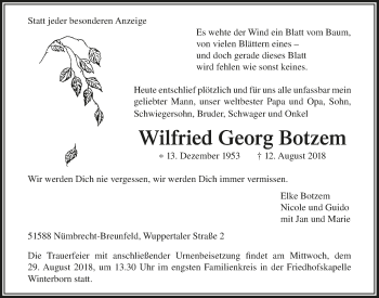 Anzeige von Wilfried Georg Botzem von  Lokalanzeiger 