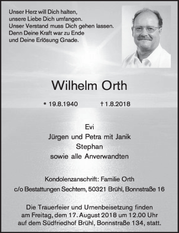 Anzeige von Wilhelm Orth von  Schlossbote/Werbekurier 