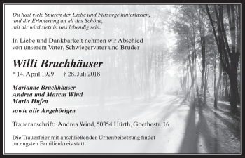 Anzeige von Willi Bruchhäuser von  Wochenende 