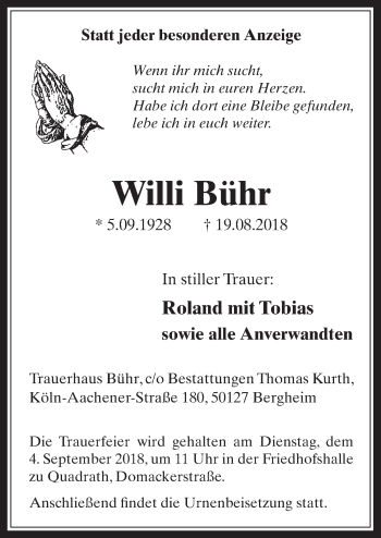 Anzeige von Willi Bühr von  Werbepost 