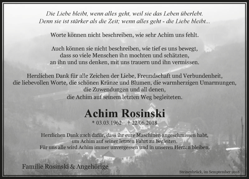 Traueranzeige für Achim Rosinski vom 19.09.2018 aus  Bergisches Handelsblatt 