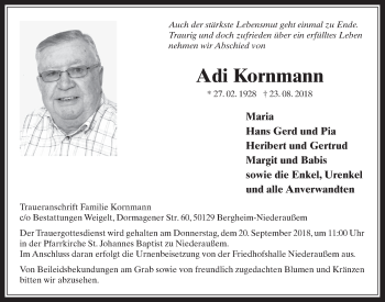 Anzeige von Adi Kornmann von  Werbepost 