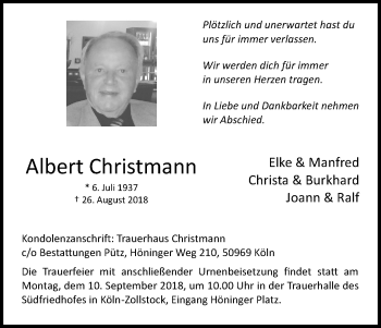 Anzeige von Albert Christmann von Kölner Stadt-Anzeiger / Kölnische Rundschau / Express