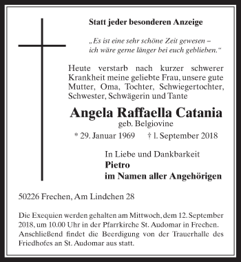 Anzeige von Angela Raffaella Catania von  Wochenende 