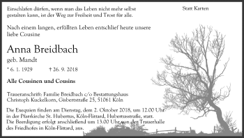 Anzeige von Anna Breidbach von Kölner Stadt-Anzeiger / Kölnische Rundschau / Express