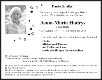 Anzeige von Anna-Maria Hadrys von  Werbepost 
