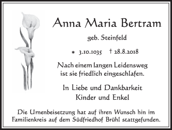 Anzeige von Anna Maria Bertram von  Schlossbote/Werbekurier 