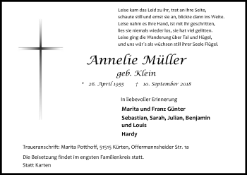 Anzeige von Annelie Müller von Kölner Stadt-Anzeiger / Kölnische Rundschau / Express