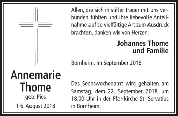 Anzeige von Annemarie Thome von  Schaufenster/Blickpunkt 
