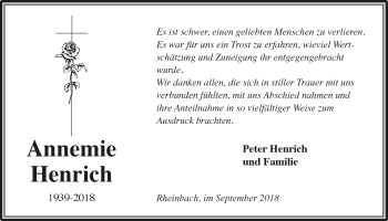 Anzeige von Annemie Henrich von  Schaufenster/Blickpunkt 