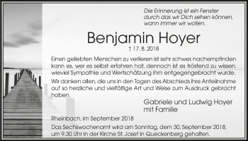 Anzeige von Benjamin Hoyer von  Schaufenster/Blickpunkt 