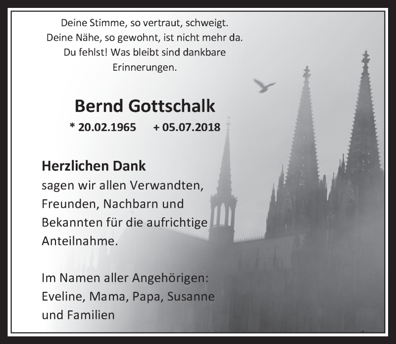  Traueranzeige für Bernd Gottschalk vom 19.09.2018 aus  Werbepost 