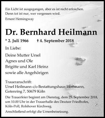 Anzeige von Bernhard Heilmann von Kölner Stadt-Anzeiger / Kölnische Rundschau / Express