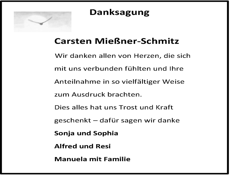  Traueranzeige für Carsten Mießner-Schmitz vom 12.09.2018 aus  Lokalanzeiger 