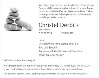 Anzeige von Christel Derbitz von  Blickpunkt Euskirchen 