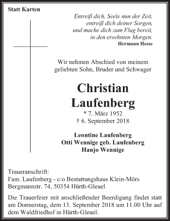 Anzeige von Christian Laufenberg von  Wochenende 