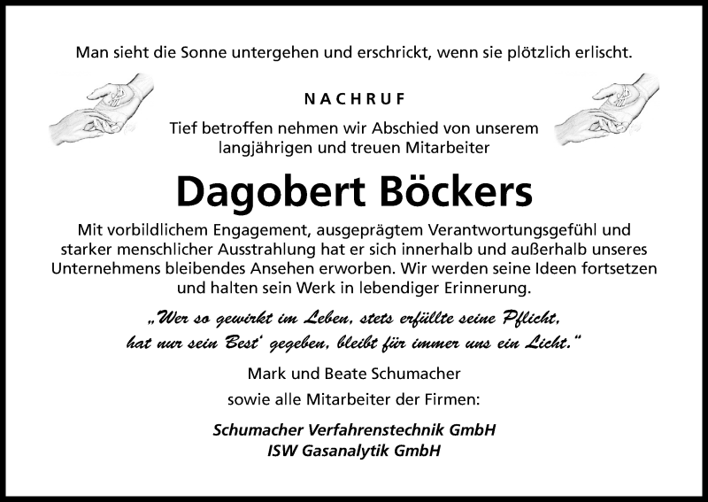  Traueranzeige für Dagobert Böckers vom 20.09.2018 aus Kölner Stadt-Anzeiger / Kölnische Rundschau / Express