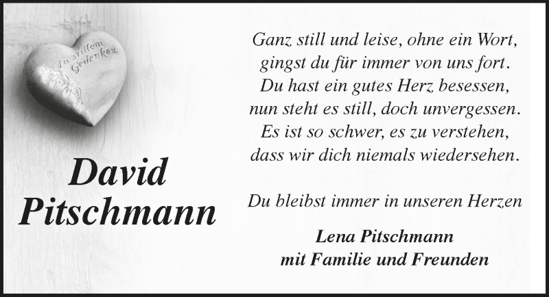  Traueranzeige für David Pitschmann vom 19.09.2018 aus  Bergisches Handelsblatt 