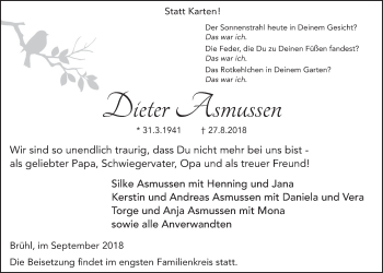 Anzeige von Dieter Asmussen von  Schlossbote/Werbekurier 