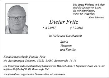 Anzeige von Dieter Fritz von  Schlossbote/Werbekurier 