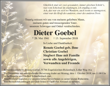 Anzeige von Dieter Goebel von  Anzeigen Echo 