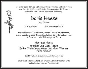 Anzeige von Doris Heese von  Wochenende  Kölner Wochenspiegel 