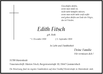 Anzeige von Edith Fitsch von  Anzeigen Echo 