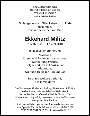 Anzeige von Ekkehard Militz von Kölner Stadt-Anzeiger / Kölnische Rundschau / Express
