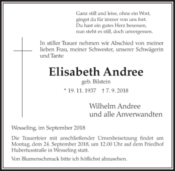 Anzeige von Elisabeth Andree von  Schlossbote/Werbekurier 