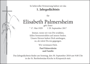 Anzeige von Elisabeth Palmersheim von  Blickpunkt Euskirchen 
