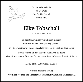 Anzeige von Elke Tobschall von Kölner Stadt-Anzeiger / Kölnische Rundschau / Express