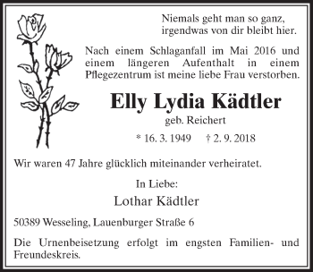 Anzeige von Elly Lydia Kädtler von  Schlossbote/Werbekurier 
