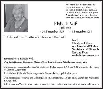 Anzeige von Elsbeth Voß von  Sonntags-Post 