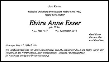Anzeige von Elvira Anne Esser von Kölner Stadt-Anzeiger / Kölnische Rundschau / Express