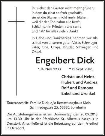 Anzeige von Engelbert Dick von  Schaufenster/Blickpunkt 