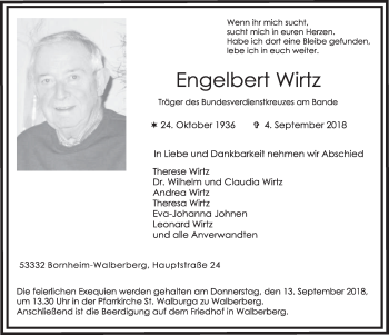 Anzeige von Engelbert Wirtz von  Schlossbote/Werbekurier 