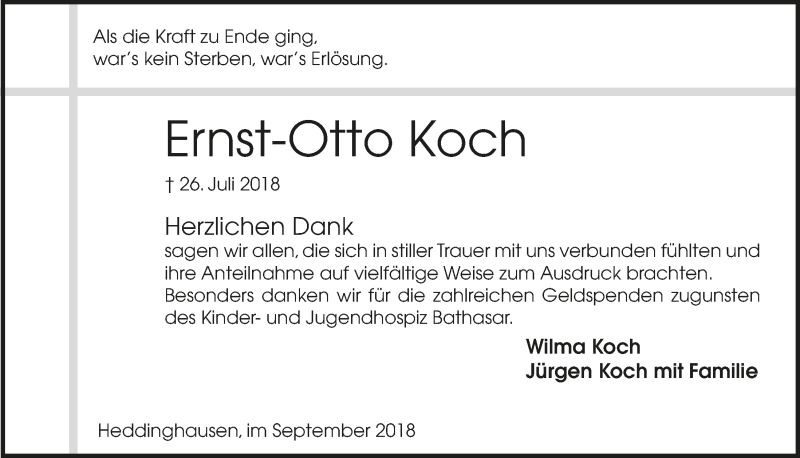  Traueranzeige für Ernst-Otto Koch vom 19.09.2018 aus  Lokalanzeiger 