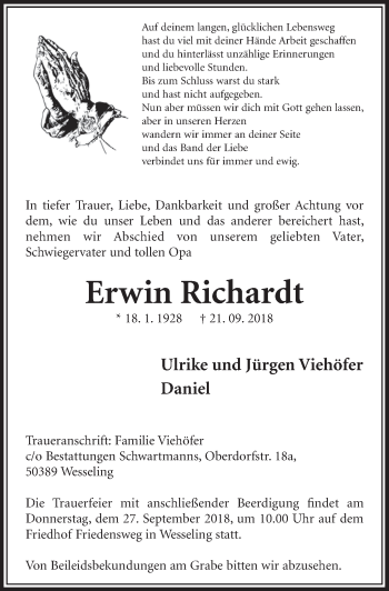 Anzeige von Erwin Richardt von  Schlossbote/Werbekurier 