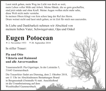 Anzeige von Eugen Potocean von  Anzeigen Echo 