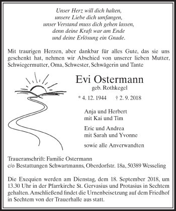 Anzeige von Evi Ostermann von  Schlossbote/Werbekurier 