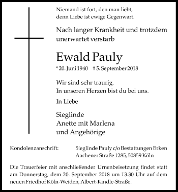 Anzeige von Ewald Pauly von Kölner Stadt-Anzeiger / Kölnische Rundschau / Express